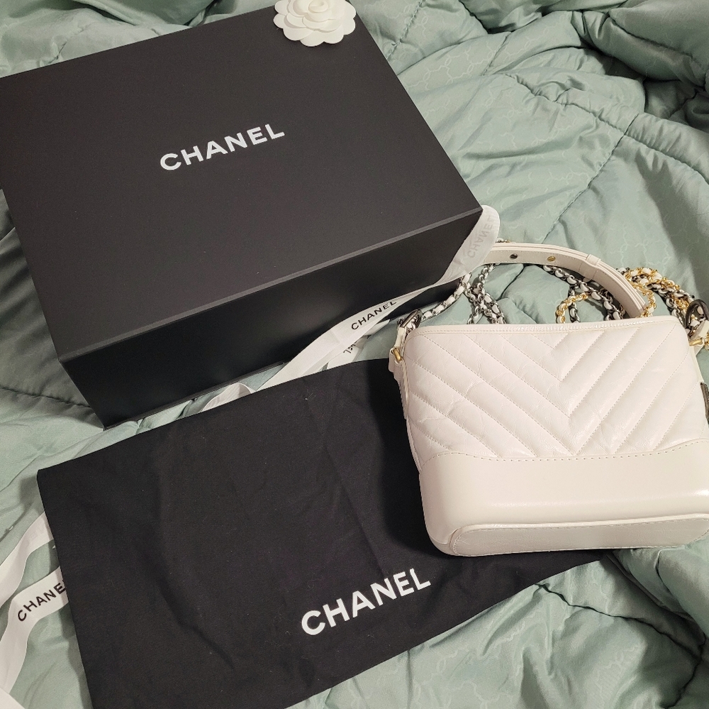 Chanel Gabrielle Chevron White Small
